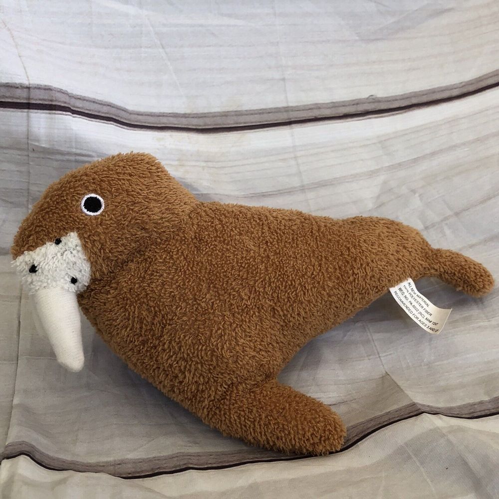 Goffa Walrus Plush Stuffed Animal Size 8" White Tusks Brown‎